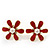 Red Enamel Simulated Pearl Flower Stud Earrings In Gold Plating - 2cm Diameter - view 4