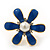 Blue Enamel Simulated Pearl Flower Stud Earrings In Gold Plating - 2cm Diameter - view 2
