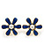 Blue Enamel Simulated Pearl Flower Stud Earrings In Gold Plating - 2cm Diameter