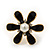 Black Enamel Simulated Pearl Flower Stud Earrings In Gold Plating - 2cm Diameter - view 2