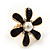 Black Enamel Simulated Pearl Flower Stud Earrings In Gold Plating - 2cm Diameter - view 3