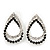 Black/Clear Crystal Open Teardrop Stud Earrings In Silver Plating - 3cm Length