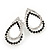 Black/Clear Crystal Open Teardrop Stud Earrings In Silver Plating - 3cm Length - view 6