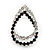 Black/Clear Crystal Open Teardrop Stud Earrings In Silver Plating - 3cm Length - view 3