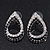 Black/Clear Crystal Open Teardrop Stud Earrings In Silver Plating - 3cm Length - view 2