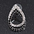 Black/Clear Crystal Open Teardrop Stud Earrings In Silver Plating - 3cm Length - view 4
