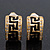 Small C-Shape Diamante 'Greek Pattern' Clip On Earrings In Gold Plating - 17mm Length - view 7