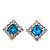 Teal Blue/Clear Crystal Square Stud Earrings In Silver Plating - 15mm Diameter