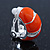 C-Shape Orange Enamel Diamante Clip-On Earrings In Rhodium Plating - 18mm Length - view 3