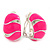 Small C-Shape Neon Pink Enamel Diamante Clip-On Earrings In Rhodium Plating - 18mm Length - view 6