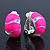 Small C-Shape Neon Pink Enamel Diamante Clip-On Earrings In Rhodium Plating - 18mm Length - view 2