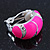 Small C-Shape Neon Pink Enamel Diamante Clip-On Earrings In Rhodium Plating - 18mm Length - view 3