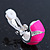 Small C-Shape Neon Pink Enamel Diamante Clip-On Earrings In Rhodium Plating - 18mm Length - view 5