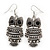 Vintage 'Owl' Drop Earrings In Burn Silver Finish - 6.5cm Length