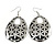 Silver/Black Cut-Out Floral Oval Hoop Earrings - 6.5cm Length - view 2