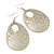Gold/Metallic Silver Cut-Out Floral Oval Hoop Earrings - 6.5cm Length