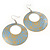 Gold/Light Blue Cut-Out Floral Hoop Earrings - 6cm Length - view 7