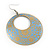 Gold/Light Blue Cut-Out Floral Hoop Earrings - 6cm Length - view 5