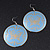 Light Blue Round 'Butterfly' Drop Earrings - 6cm Length - view 3