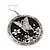 Silver/Black Round 'Butterfly' Drop Earrings - 6cm Length - view 2