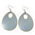 Gold/Light Blue Cut-Out Floral Oval Hoop Earrings - 6.5cm Length - view 4