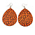 Long Orange 'Animal Print' Teardrop Metal Earrings - 6.5cm Length - view 2