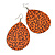 Long Orange 'Animal Print' Teardrop Metal Earrings - 6.5cm Length