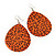 Long Orange 'Animal Print' Teardrop Metal Earrings - 6.5cm Length - view 4
