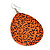 Long Orange 'Animal Print' Teardrop Metal Earrings - 6.5cm Length - view 3