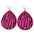 Long Deep Pink 'Zebra Print' Teardrop Metal Earrings - 6.5cm Length - view 2
