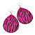 Long Deep Pink 'Zebra Print' Teardrop Metal Earrings - 6.5cm Length
