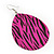 Long Deep Pink 'Zebra Print' Teardrop Metal Earrings - 6.5cm Length - view 3