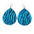 Long Blue 'Zebra Print' Teardrop Metal Earrings - 6.5cm Length - view 2