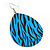 Long Blue 'Zebra Print' Teardrop Metal Earrings - 6.5cm Length - view 3