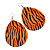 Long Orange 'Zebra Print' Teardrop Metal Earrings - 6.5cm Length
