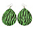 Long Green 'Zebra Print' Teardrop Metal Earrings - 6.5cm Length - view 2