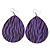 Long Violet 'Zebra Print' Teardrop Metal Earrings - 6.5cm Length - view 5