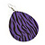 Long Violet 'Zebra Print' Teardrop Metal Earrings - 6.5cm Length - view 3
