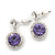 Round Amethyst/Clear Crystal Stud Earring In Silver Metal - 2.5cm Drop - view 4