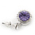 Round Amethyst/Clear Crystal Stud Earring In Silver Metal - 2.5cm Drop - view 6