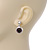 Round Black/Clear Crystal Stud Earring In Silver Metal - 2.5cm Drop - view 2