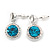 Round Azure/Clear Crystal Stud Earring In Silver Metal - 2.5cm Drop - view 4