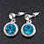 Round Azure/Clear Crystal Stud Earring In Silver Metal - 2.5cm Drop - view 3