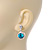 Round Azure/Clear Crystal Stud Earring In Silver Metal - 2.5cm Drop - view 2