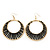 Long Black Glass Bead Wire Hoop Earrings In Gold Plating - 8cm Length - view 3