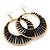 Long Black Glass Bead Wire Hoop Earrings In Gold Plating - 8cm Length - view 7