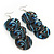 Long Black/Blue Stripy Acrylic Disk Drop Earrings In Silver Plating - 9cm Drop - view 8