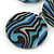 Long Black/Blue Stripy Acrylic Disk Drop Earrings In Silver Plating - 9cm Drop - view 5