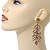 Long Champagne CZ 'Feather' Drop Earrings In Burn Gold Finish - 8cm Length - view 2