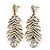 Long Ice Clear CZ 'Feather' Drop Earrings In Burn Gold Finish - 8cm Length - view 2